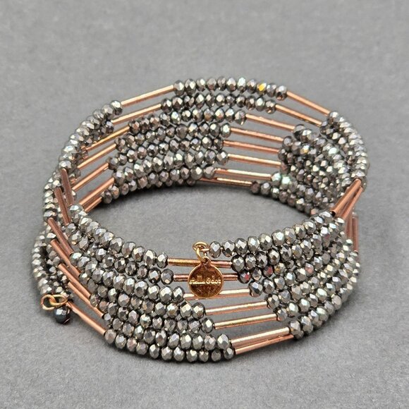 Stella & Dot Jewelry - Stella & Dot Bardot Spiral Coil Bracelet Hematite Beads Rose Gold Tone 7"